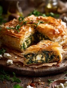 Rocket, leek and feta pie