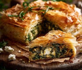 Rocket, leek and feta pie