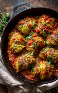 beef stuffed cabbage rolls in tomato sauce