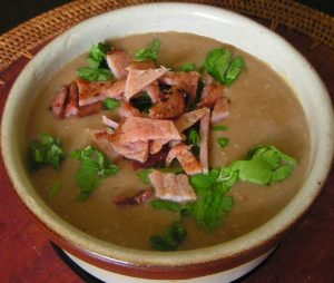 Chestnut and smoked bacon soup