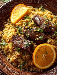 liver and orange with cheese pilaf