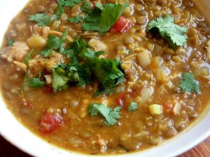 Spiced chicken and lentil soup