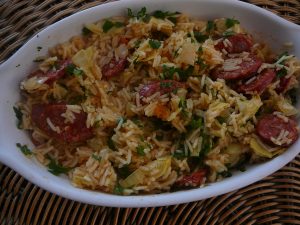 Artichoke and chorizo rice