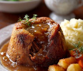 Layered steak and onion pudding