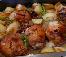 Lemon roast chicken thighs and potatoes