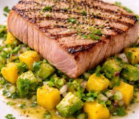 Mango tuna with tropical salsa