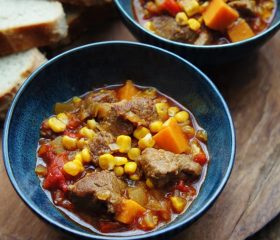 Pork, sweet potato and corn stew