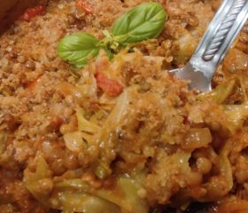Gratin of cabbage and lentils