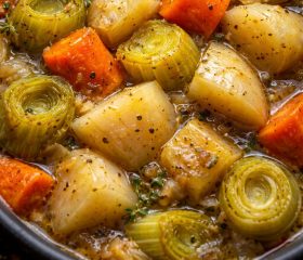 Smothered leeks, kohlrabi and carrots