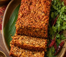 Spiced lentil, nut and vegetable roast